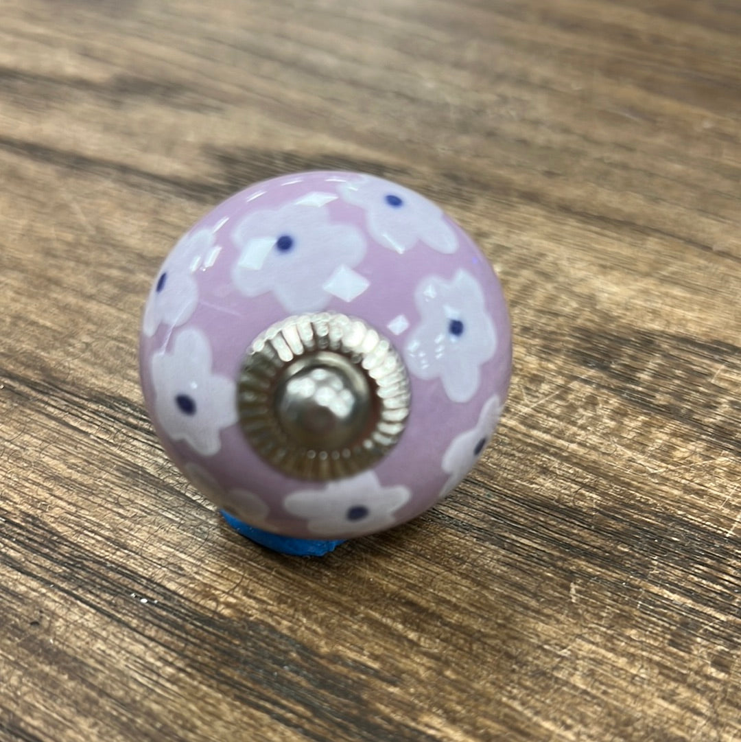 Ditsy Flower Purple Ceramic Knob