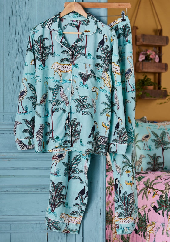 Cotton Jungle Print Pyjamas- Jade
