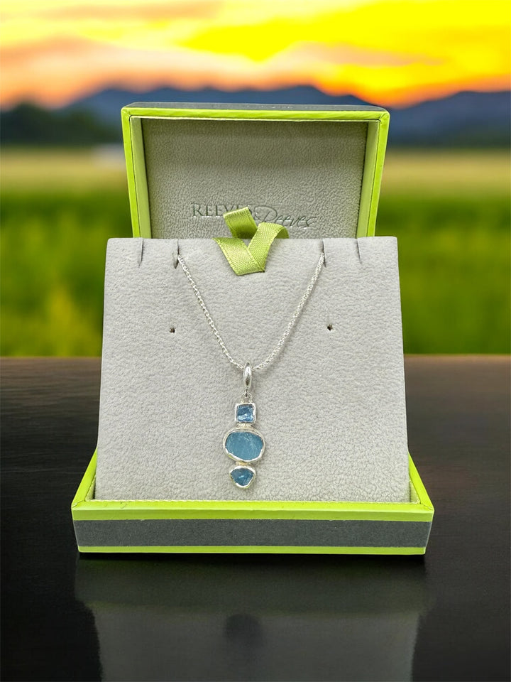 Three Stone Mixed Blues Sterling Silver Necklace