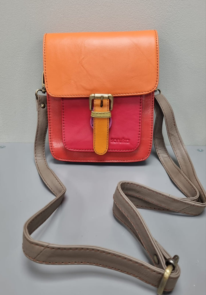 Hanna Leather Cross Body Bag - Red And Orange Leather