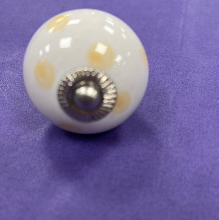 White with Pale Yellow Polka Dots Knob