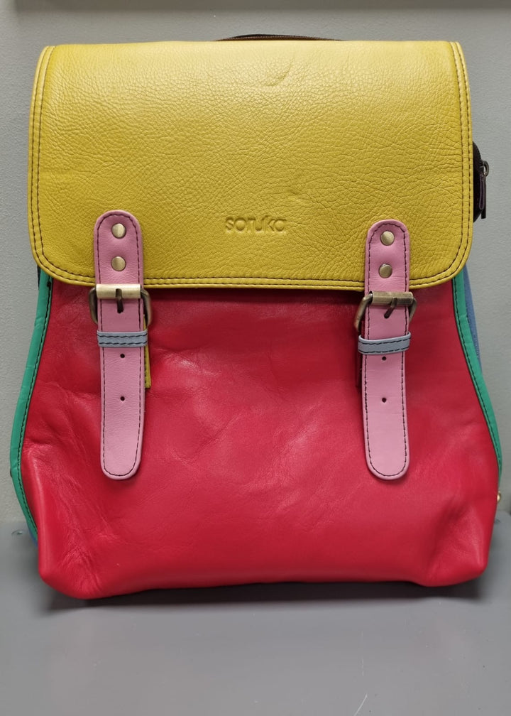 Jordyn Leather Back Bag - Red & Mustard Yellow