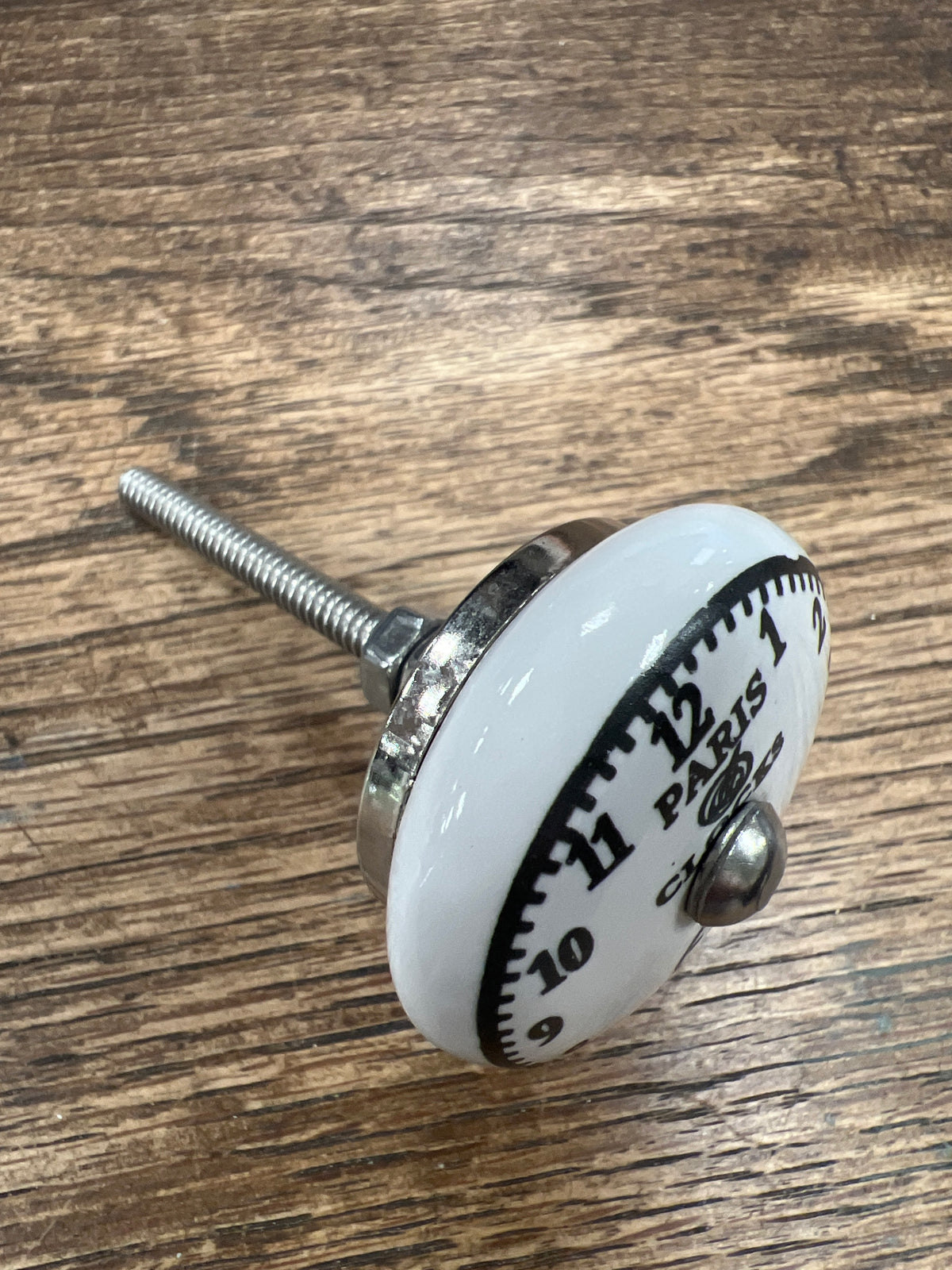 White Paris Clock Flat Knob