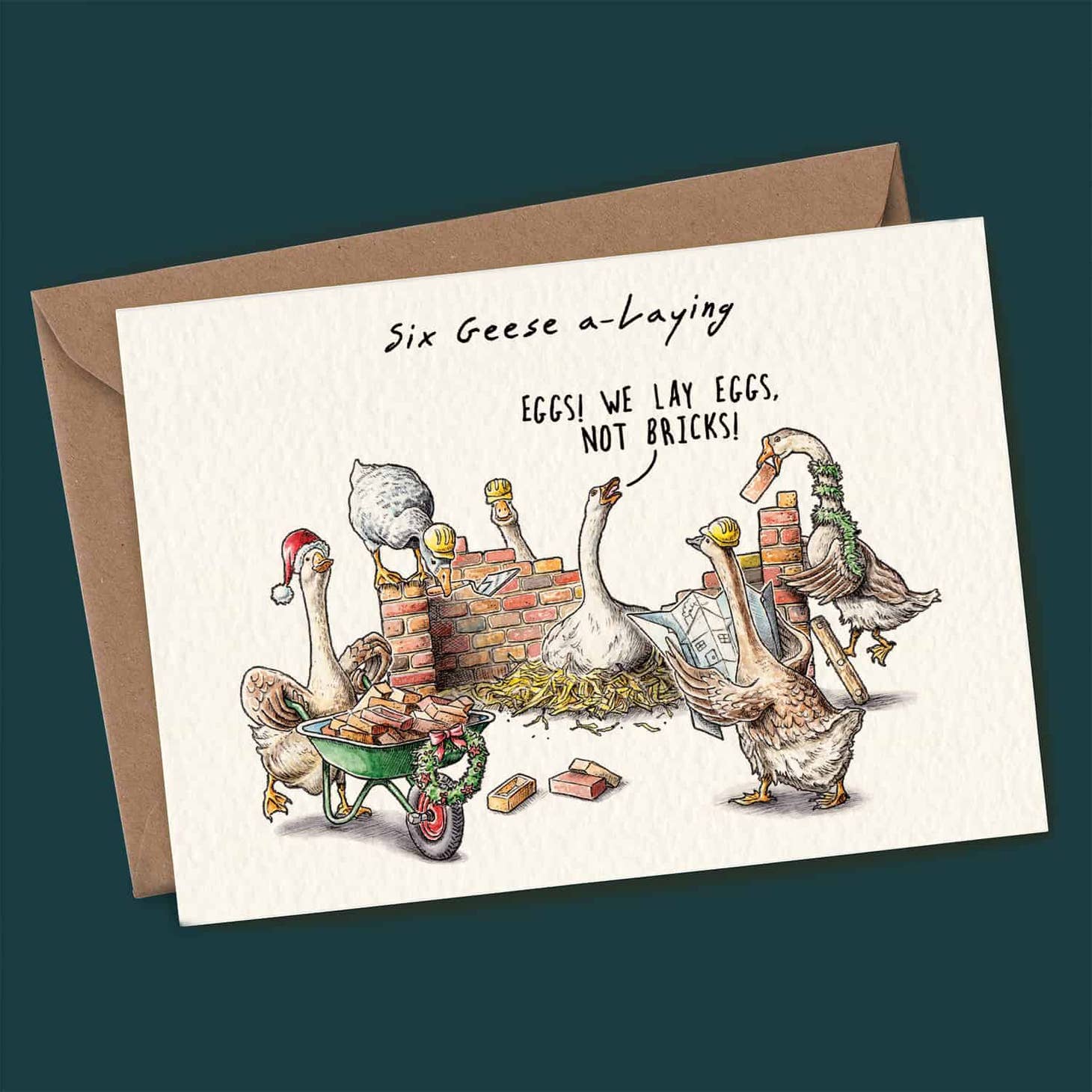 Six Geese A-Laying Christmas Card - Landscape