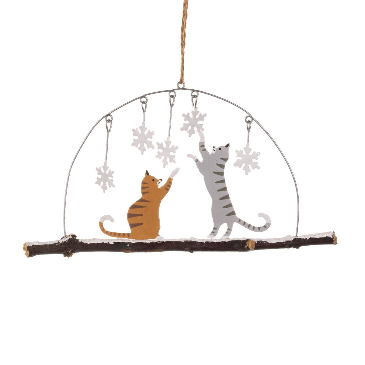 Cats Playing with Snowflakes On A Hanging Twig