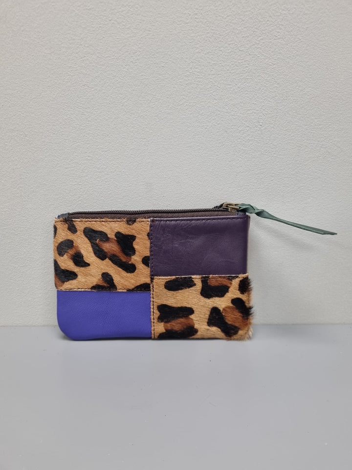 Zahra Pouch Purse - Purple And Animal Print