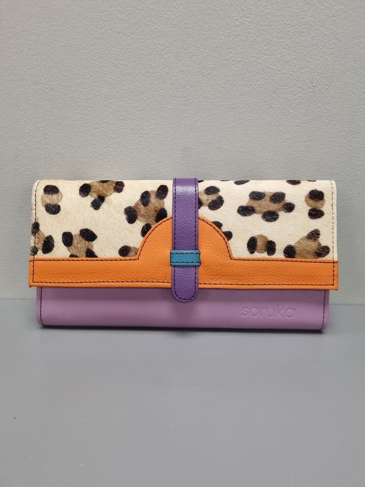 Half Moon  Wallet - Animal Print And Lilac Leather
