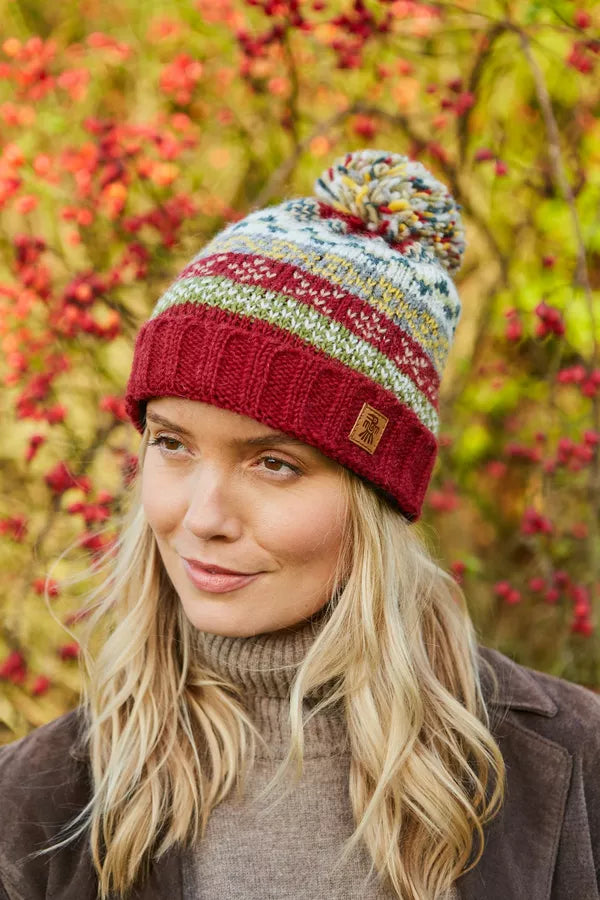 Classic Fairisle Bobble Hat - Rust