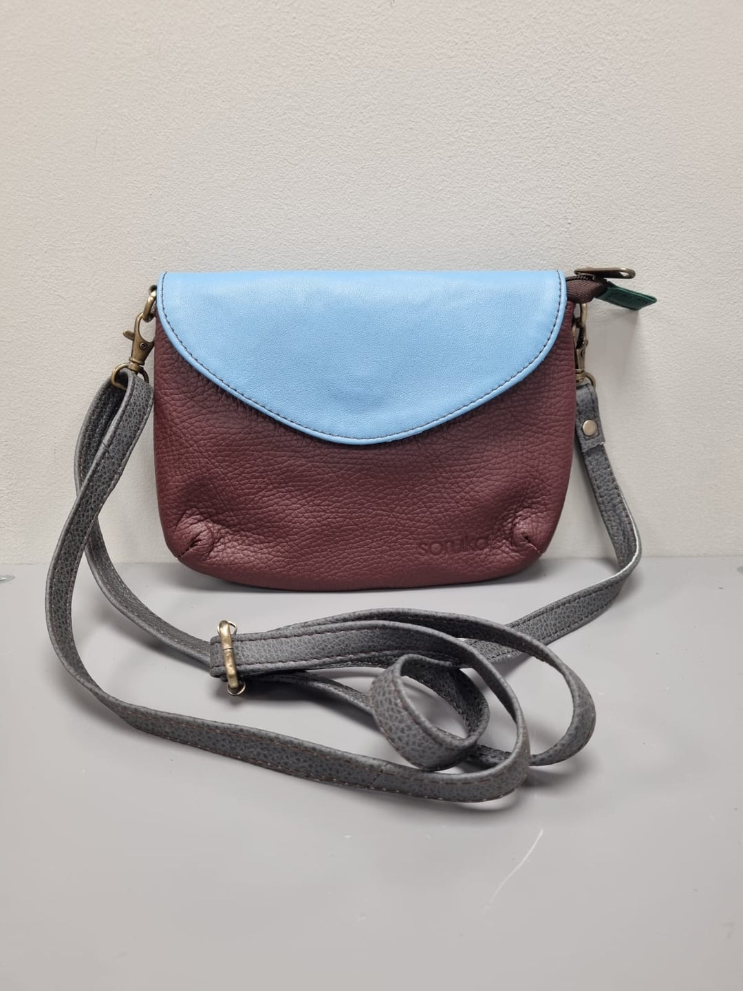 Carol Leather Cross Body Bag - Burgundy And Blue