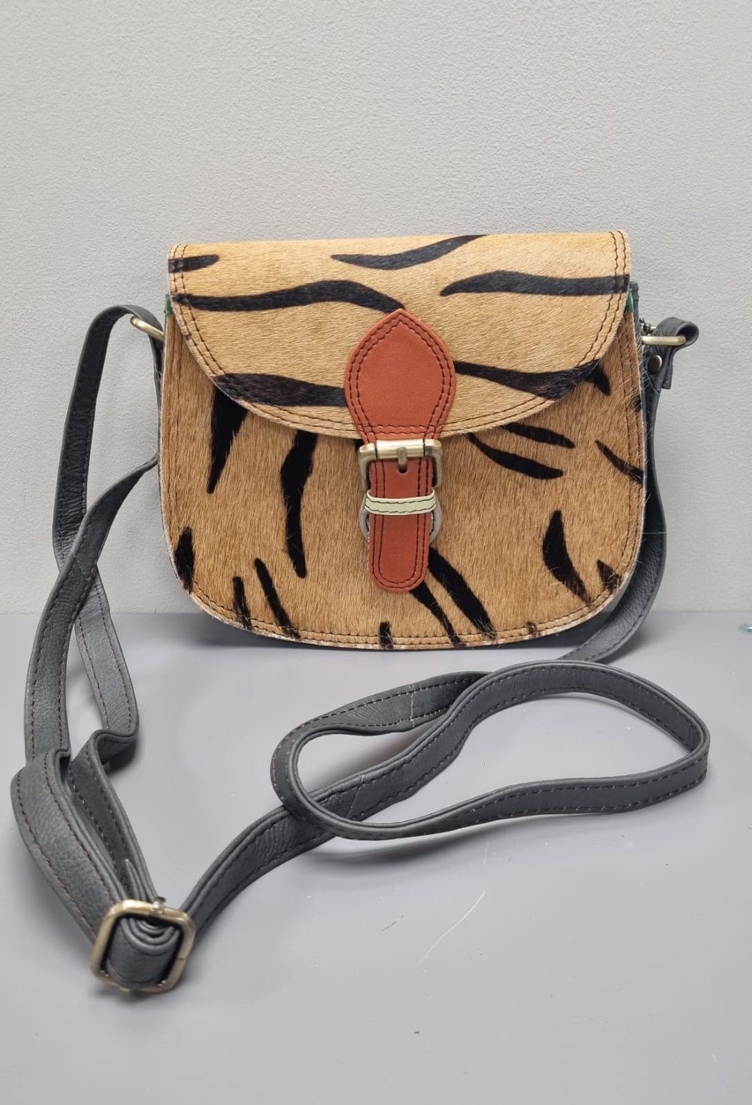 Ally Leather Cross Body Bag - Tiger Print