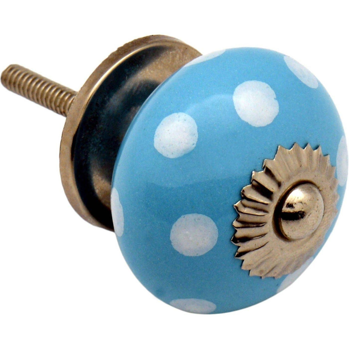 White Polka Dot Ceramic Drawer Pull - Blue