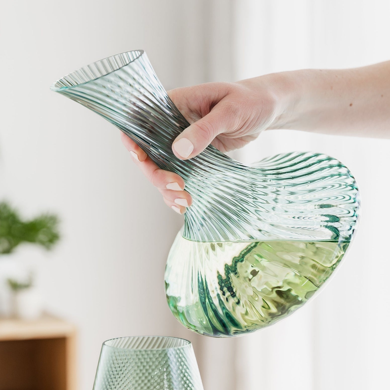 Twist Glass Wine Decanter - Green