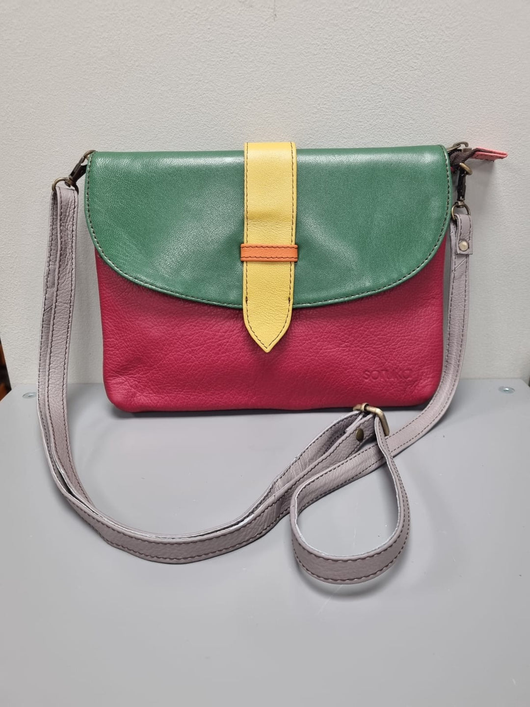Saddle Cross Body Bag -Red And Green Leather