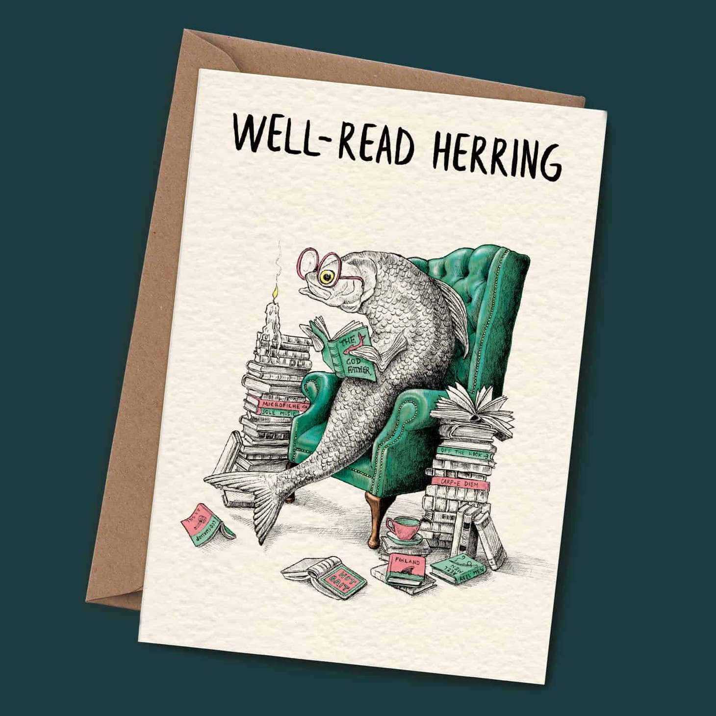 Well Read Herring Punny Greetings Card
