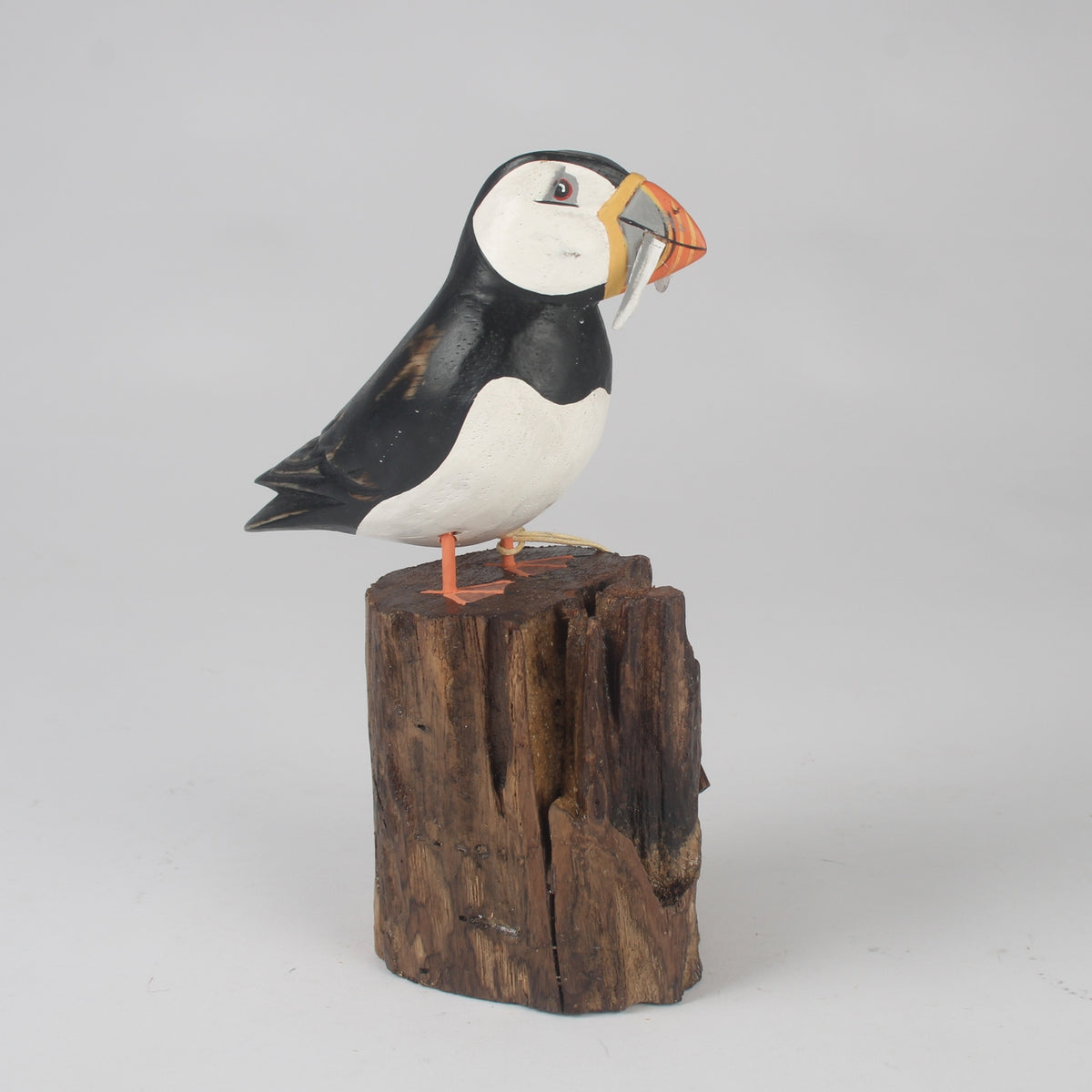 Hand Carved Small Puffin with Fish By Archipelago