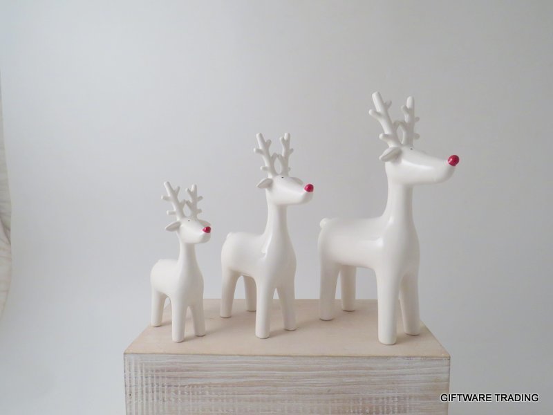 White Ceramic Reindeer with Red Nose