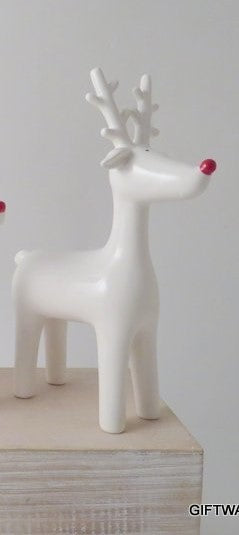 White Ceramic Reindeer with Red Nose