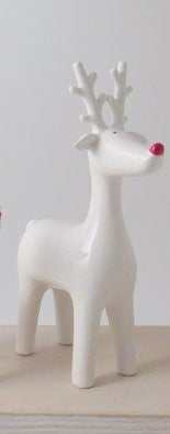 White Ceramic Reindeer with Red Nose