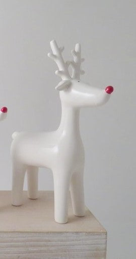 White Ceramic Reindeer with Red Nose