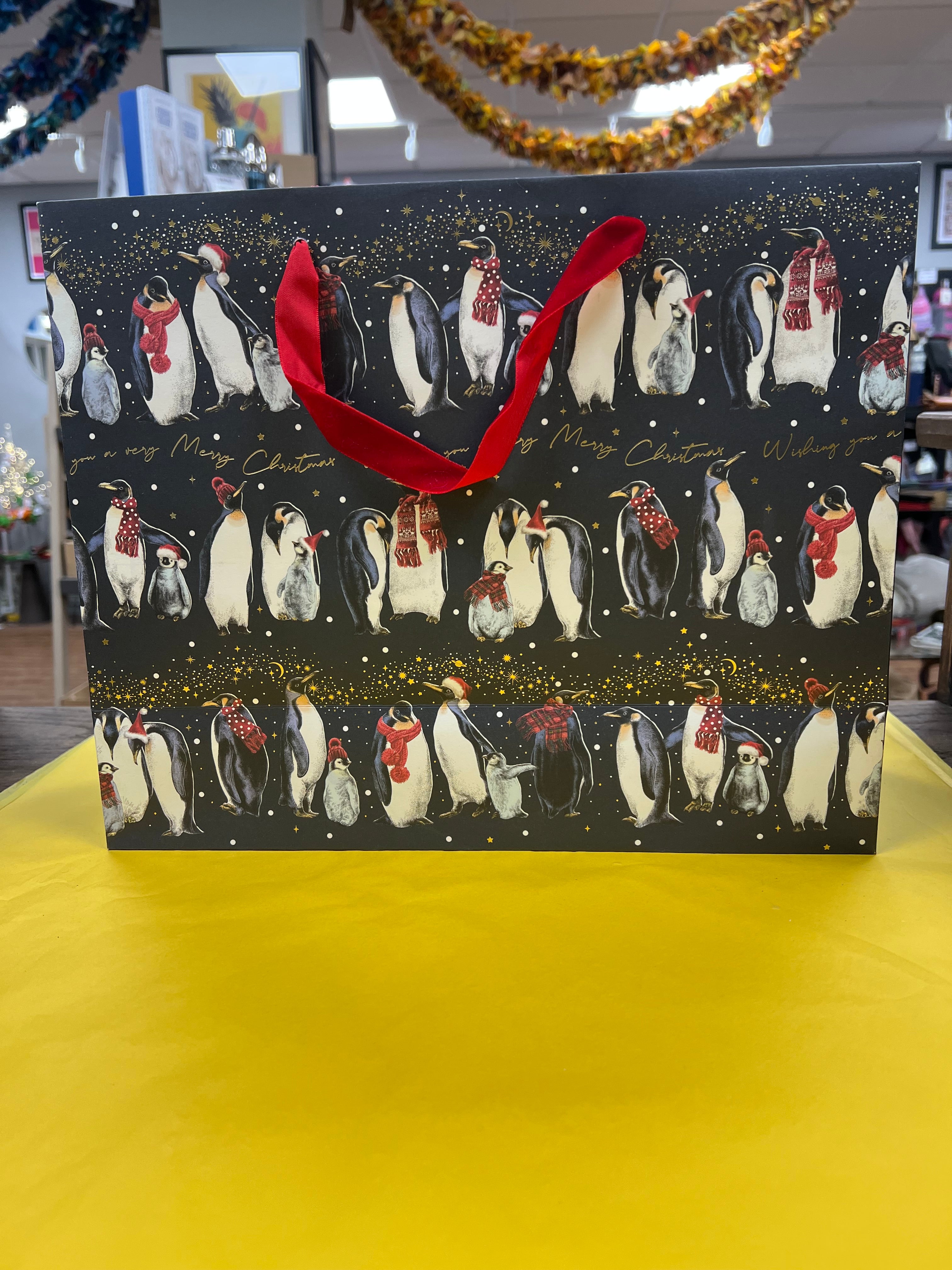 Festive Penguins Gift Bag - Large Landscape