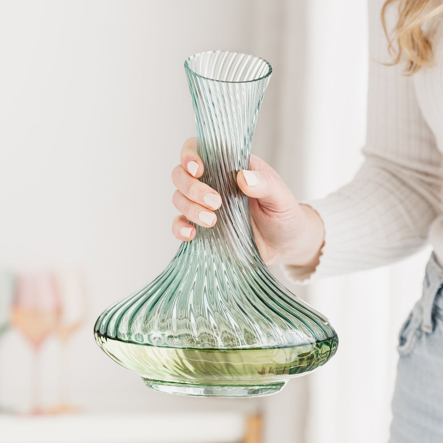 Twist Glass Wine Decanter - Green