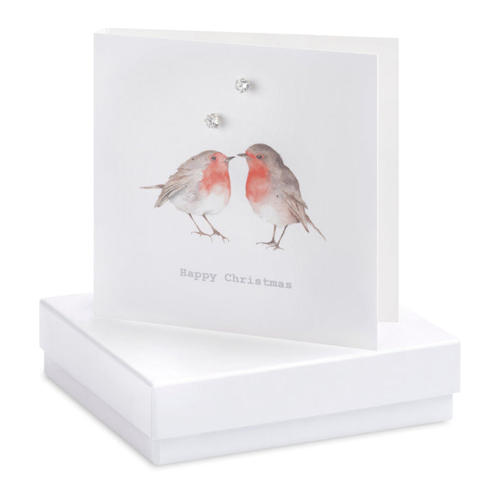 Silver Earrings On  Christmas Card