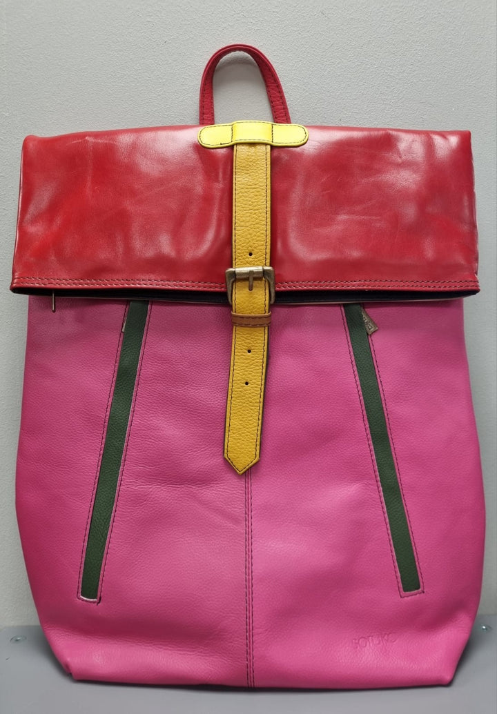 Reese Large Leather Backpack - Pink & Red