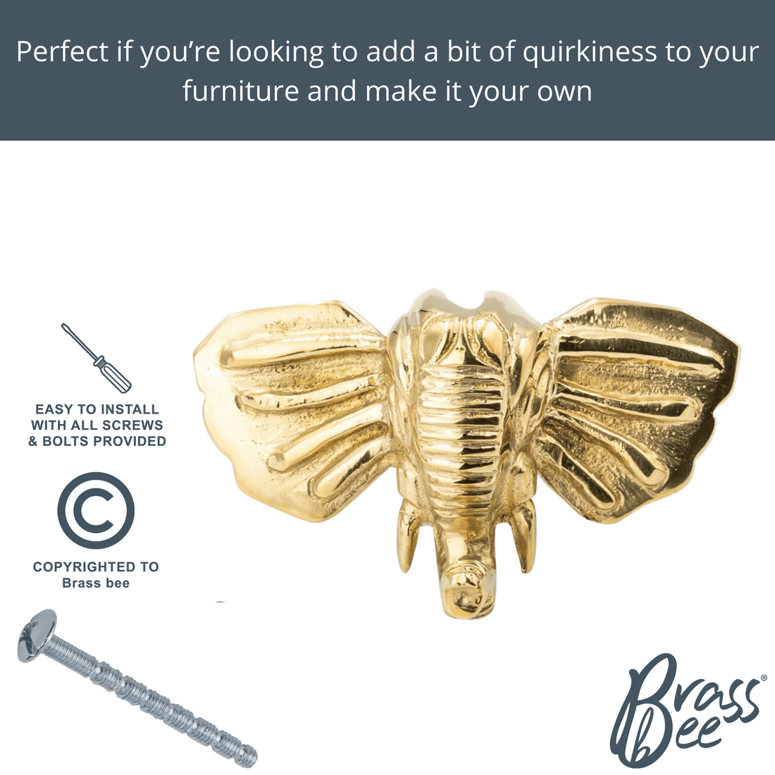 Elephant Drawer Knob - Brass Finish