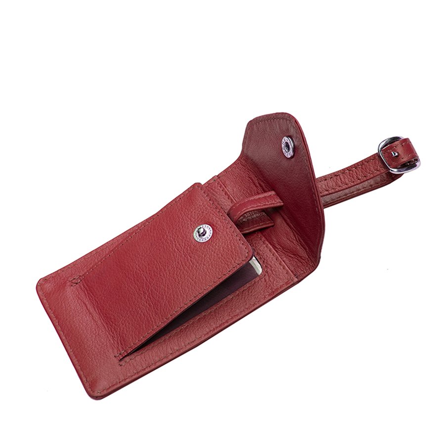 Leather Luggage Tag - Red
