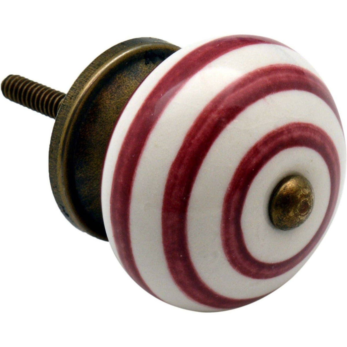Striped Ceramic Drawer Pull -Dark Red