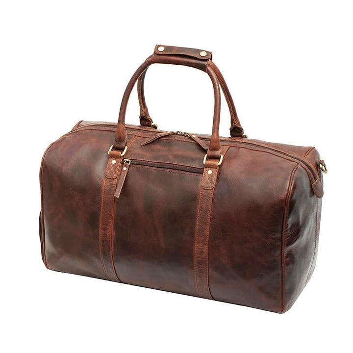 Roma Leather Duffle Bag With Shoe Section - Brown