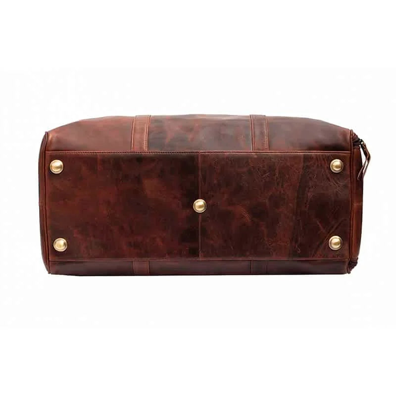 Roma Leather Duffle Bag With Shoe Section - Brown