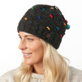 Pure Wool French Knot Beanie - Charcoal/Rainbow