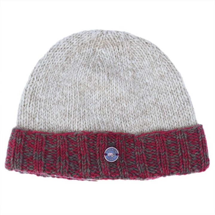 Cream Beanie With Contrast Turn Up