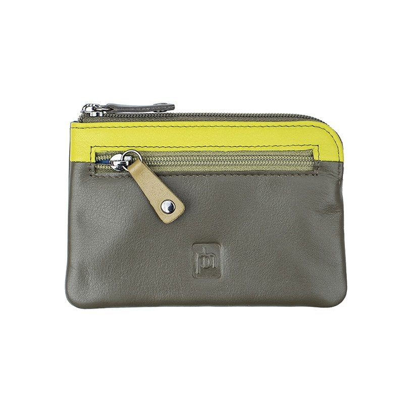 Two Tone Multi Zip Coin Purse - Olive Green