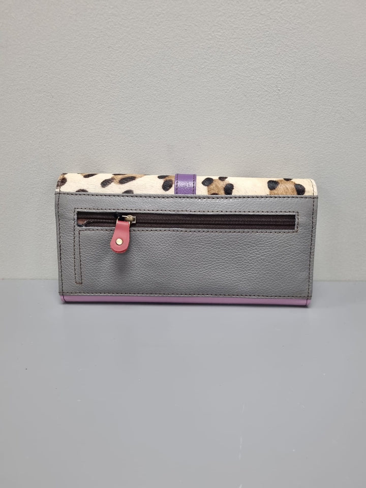 Half Moon  Wallet - Animal Print And Lilac Leather