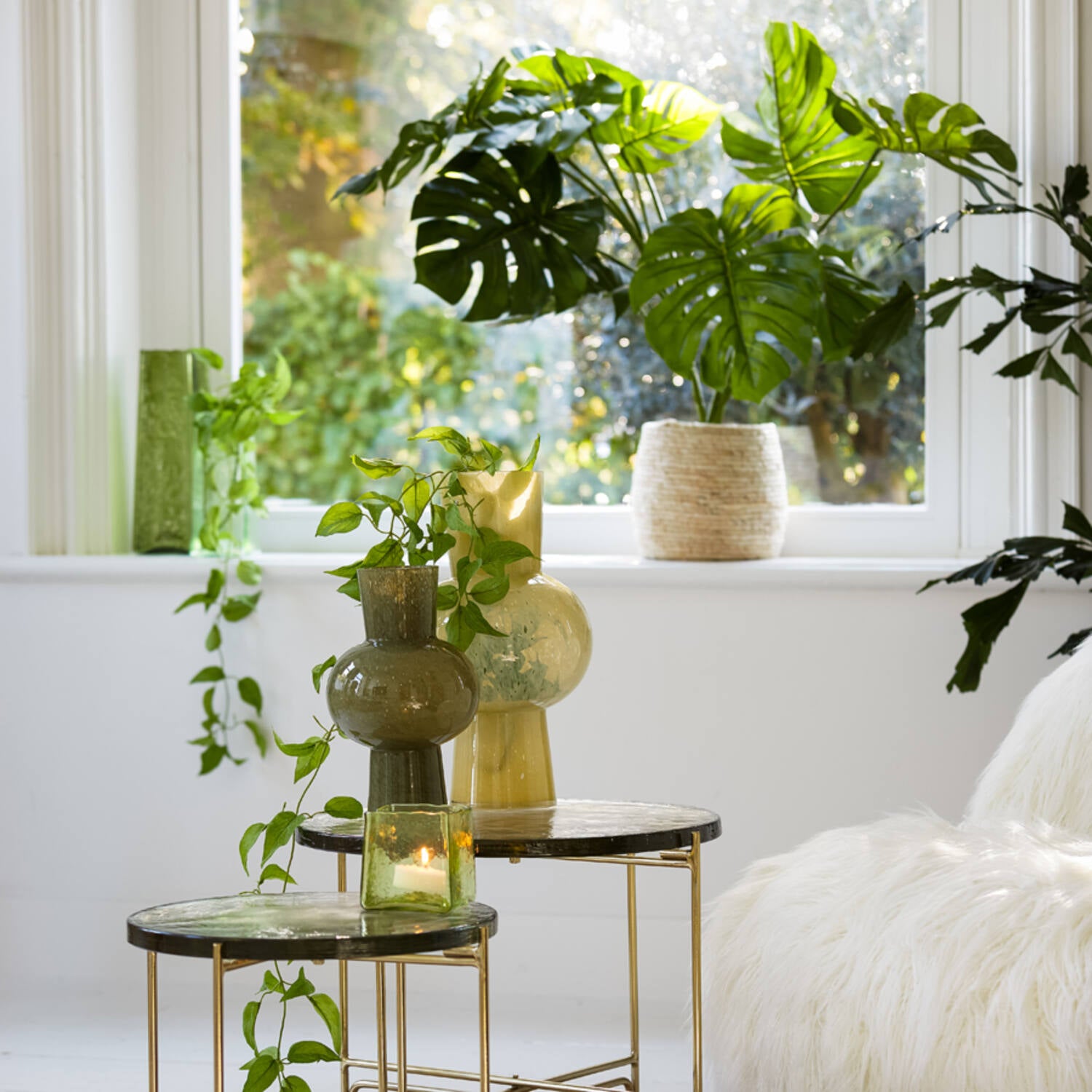 Olive Green Iduna Glass Tealight Holder