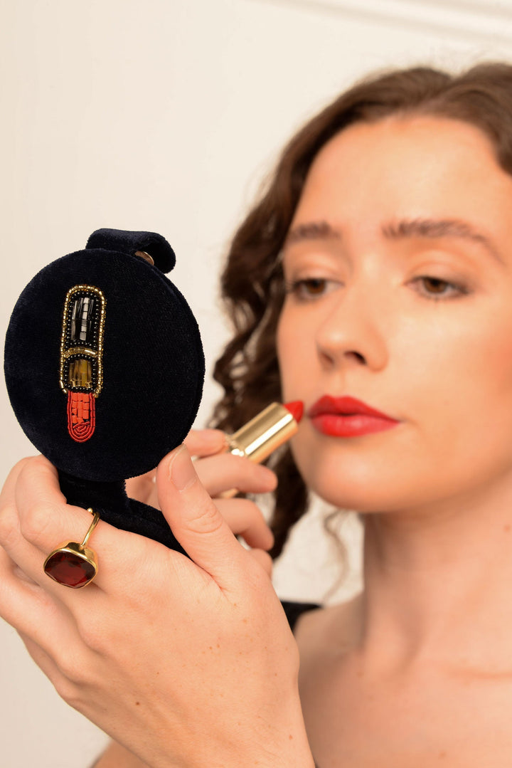 Lipstick Beaded Compact Mirror