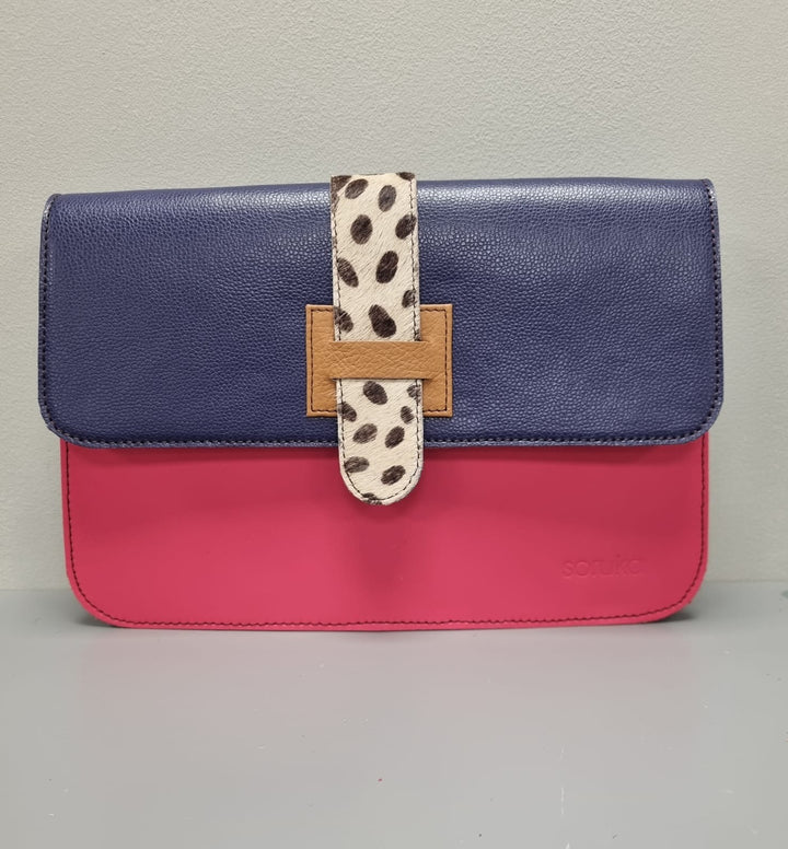 Jana Leather Cross Body Bag - Coral & Purple