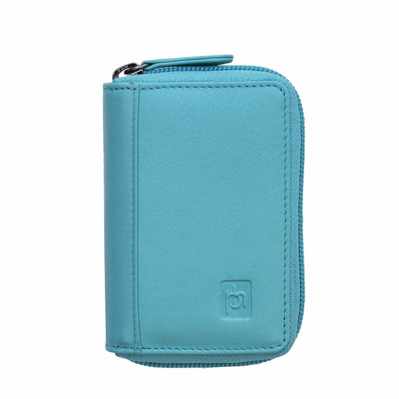 Concertina Leather Credit Card Wallet -Turquoise