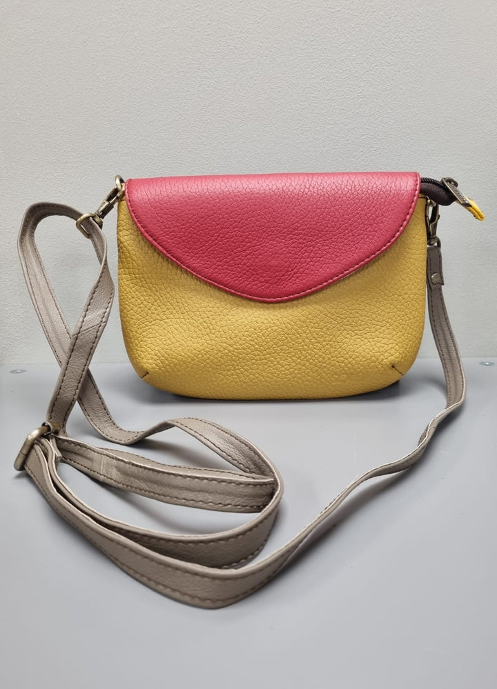 Carol Leather Cross Body Bag - Mustard & Red