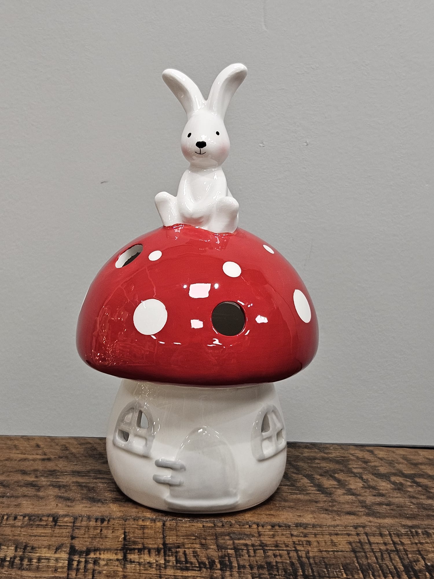 Rabbit On Mushroom Tealight Holder