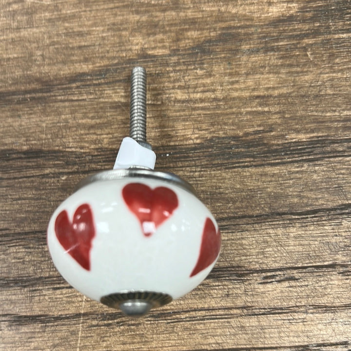 White with Red Hearts Knob