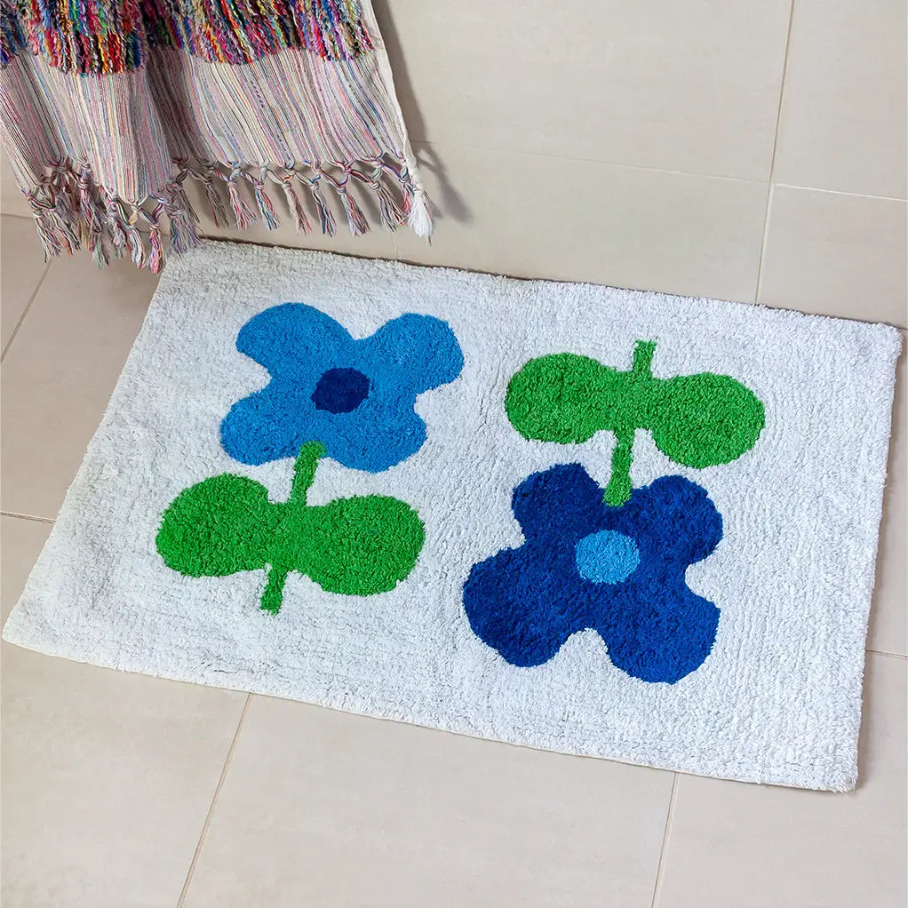 Tufted Cotton Bath Mat - Blue Flowers