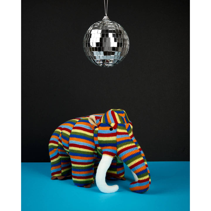 Knitted Woolly Mammoth Toy in Bright Stripes