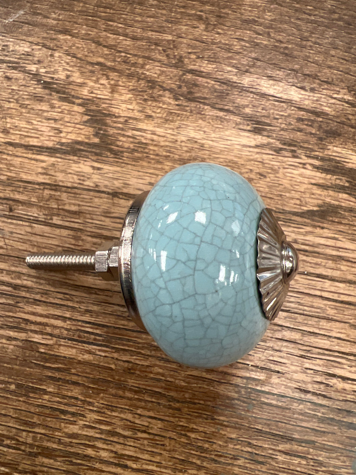 Duck Egg Blue With Grey Crackle Round Knob