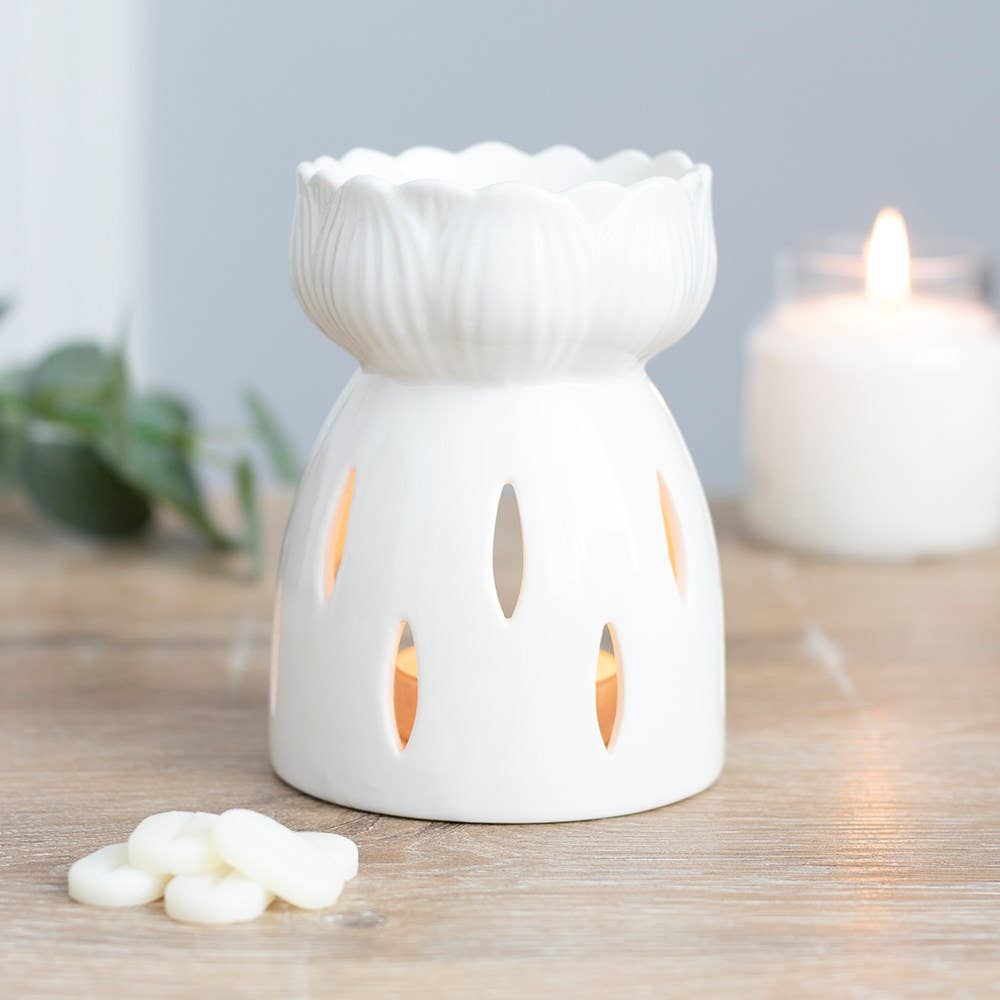 White Gloss Lotus Flower Wax Melter/Oil Burner