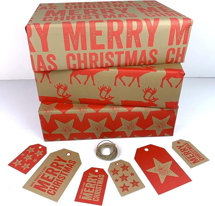 Giant XXL Eco Wrappig paper & Tags - Red