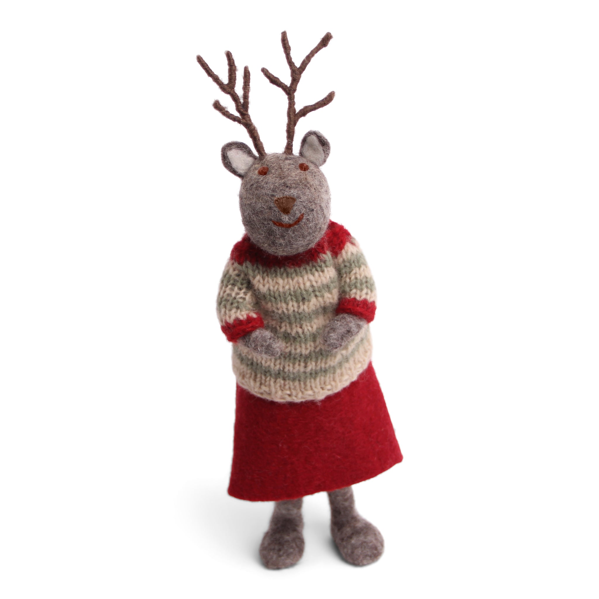 Large Grey Girl Deer with Skirt & Sweater Standing Decoration