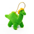 Green Diplodocus Dinosaur in Yellow Hat Ornament
